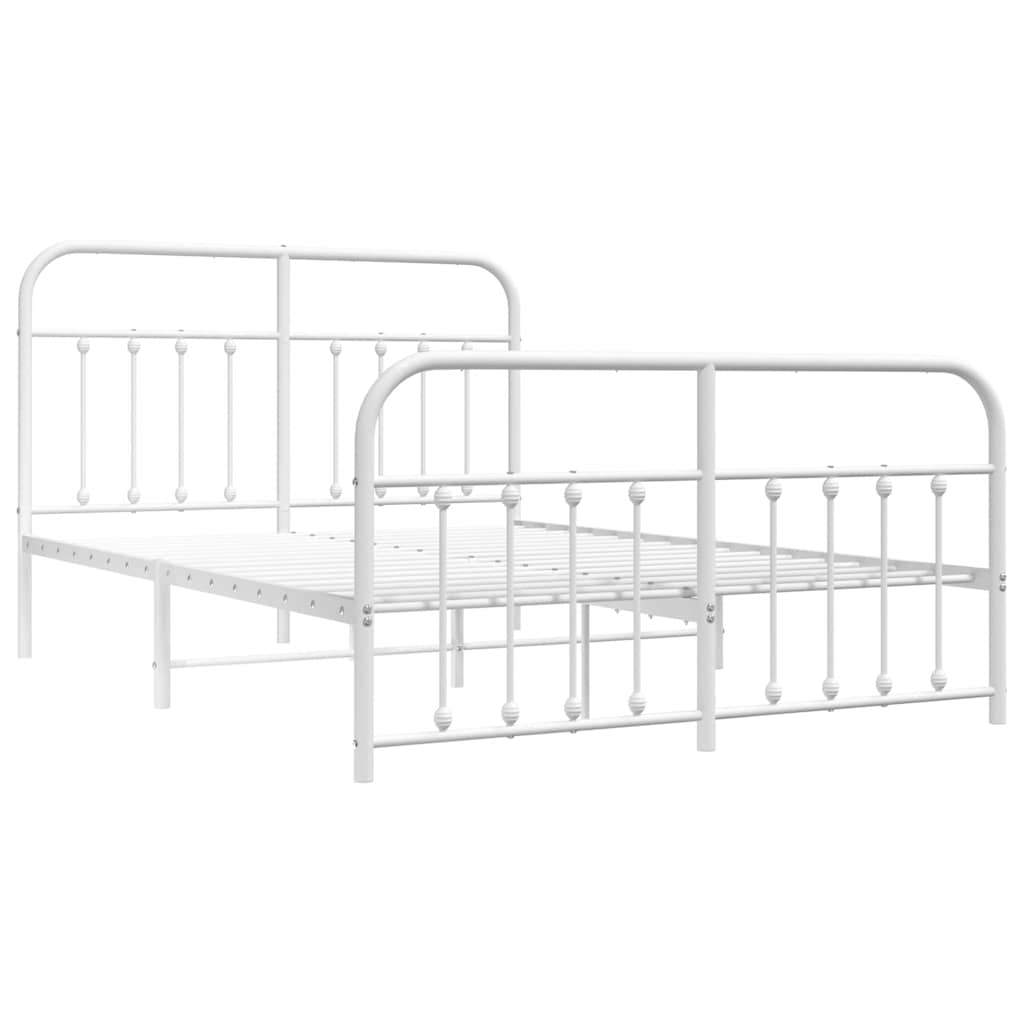 Metal Bed Frame without Mattress with Footboard White 135x190cm