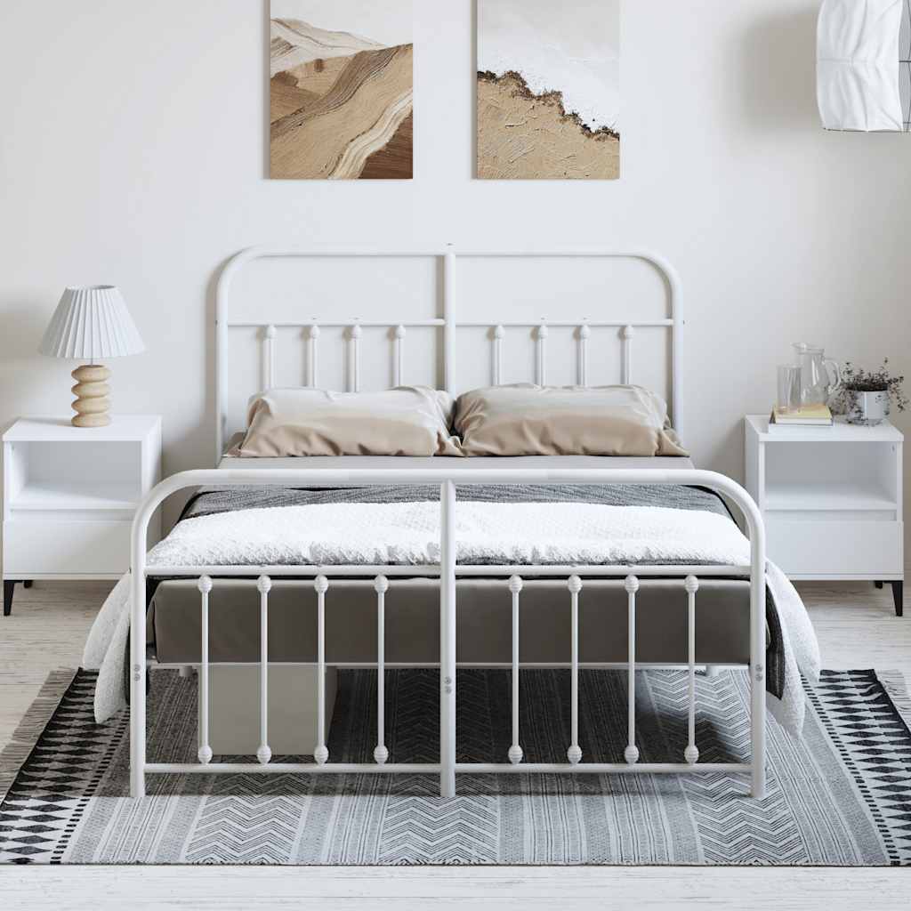 Metal Bed Frame without Mattress with Footboard White 135x190cm