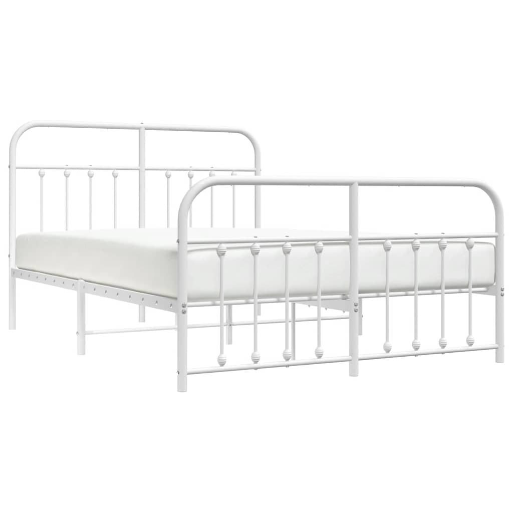Metal Bed Frame without Mattress with Footboard White 135x190cm