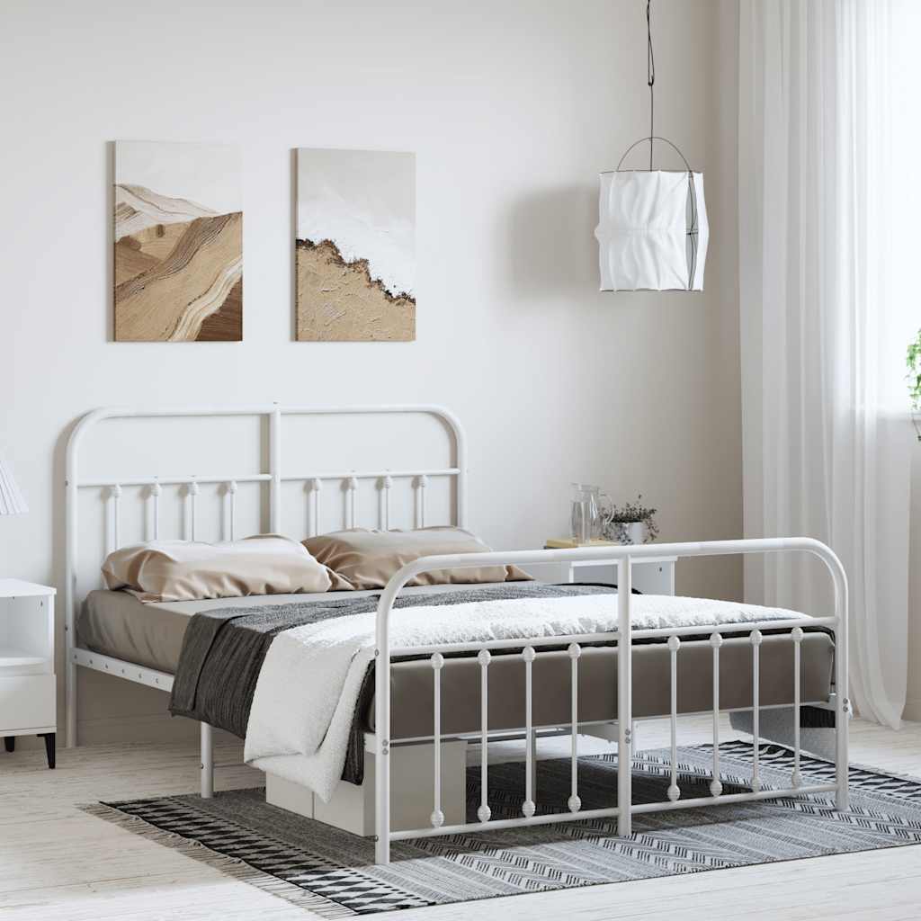 Metal Bed Frame without Mattress with Footboard White 135x190cm