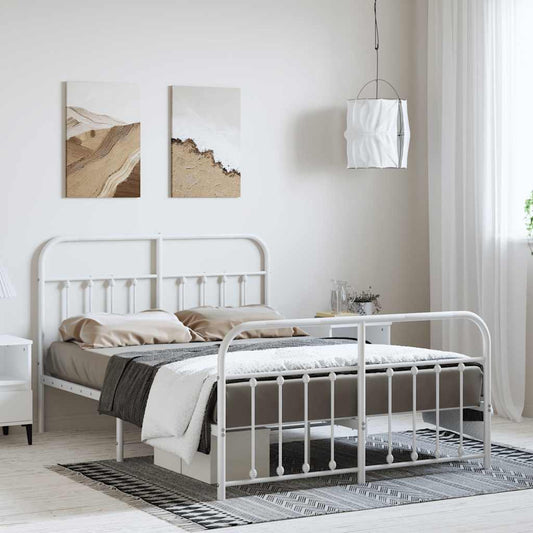 Metal Bed Frame without Mattress with Footboard White 135x190cm