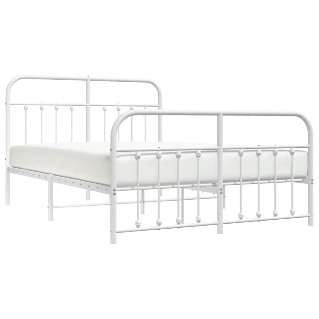 Metal Bed Frame without Mattress with Footboard White 140x190cm