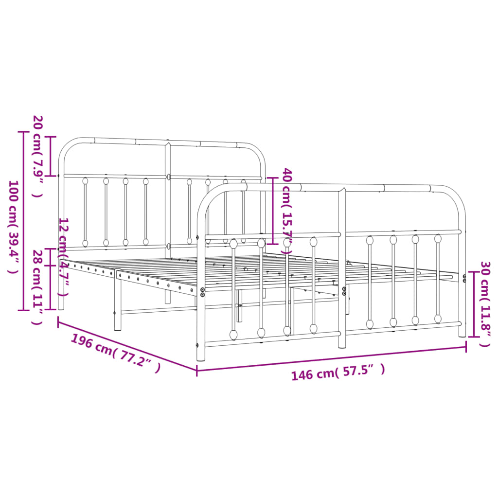 Metal Bed Frame without Mattress with Footboard White 140x190cm