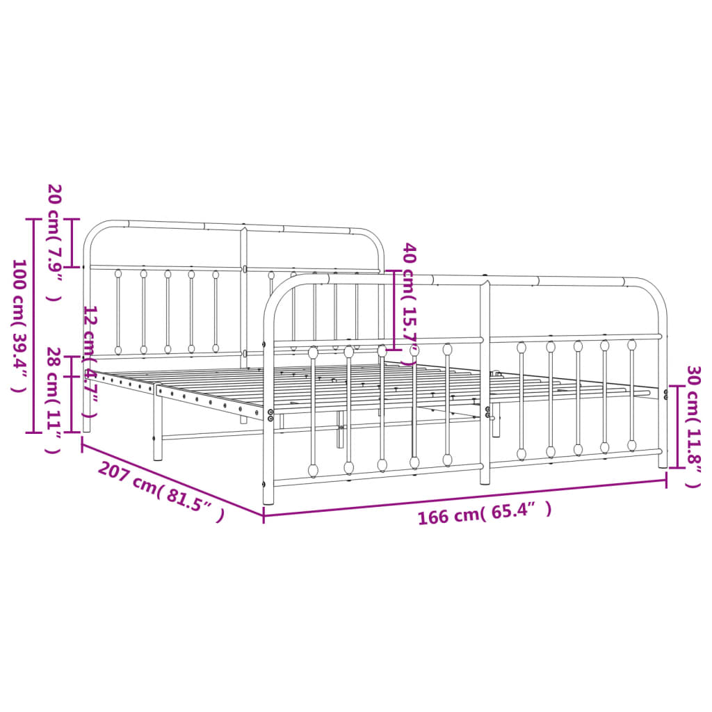 Metal Bed Frame without Mattress with Footboard White 160x200cm