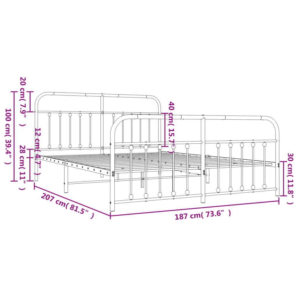 Metal Bed Frame without Mattress with Footboard White 180x200cm
