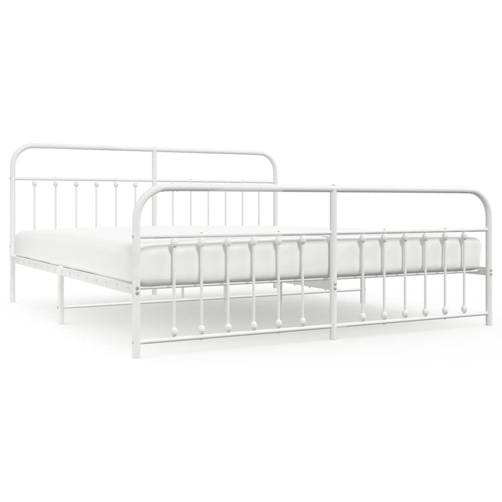 Metal Bed Frame without Mattress with Footboard White 193x203cm