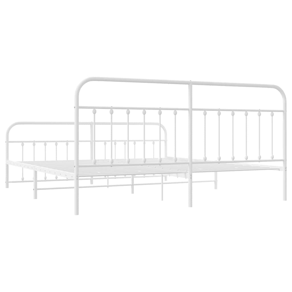Metal Bed Frame without Mattress with Footboard White 193x203cm