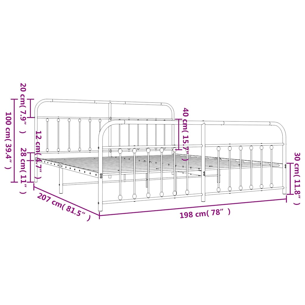 Metal Bed Frame without Mattress with Footboard White 193x203cm