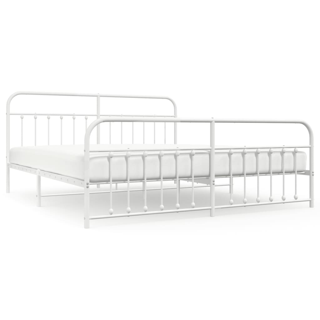 Metal Bed Frame without Mattress with Footboard White 200x200cm