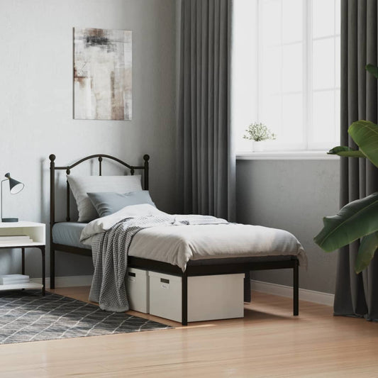 Metal Bed Frame without Mattress with Headboard Black 75x190cm