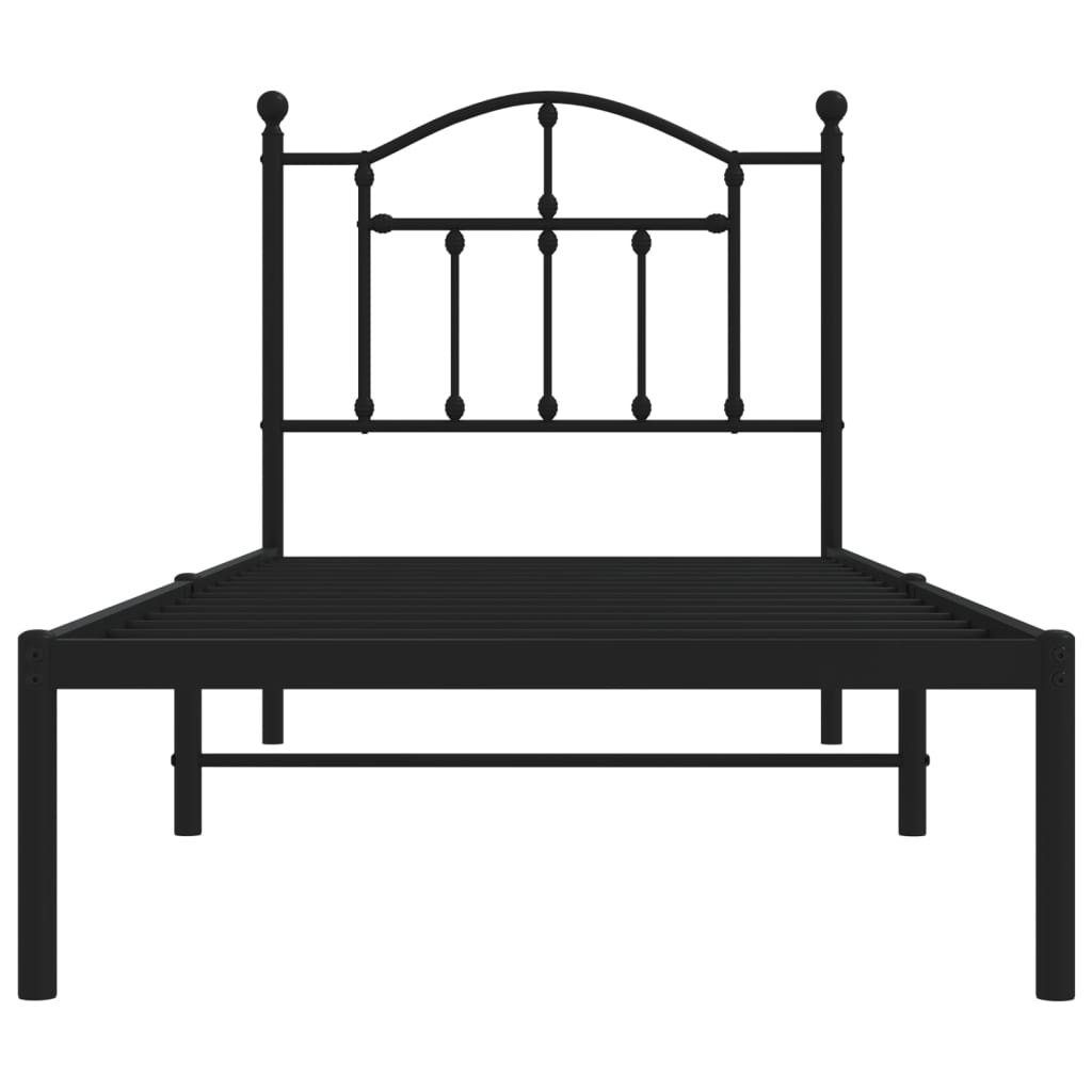 Metal Bed Frame without Mattress with Headboard Black 80x200cm