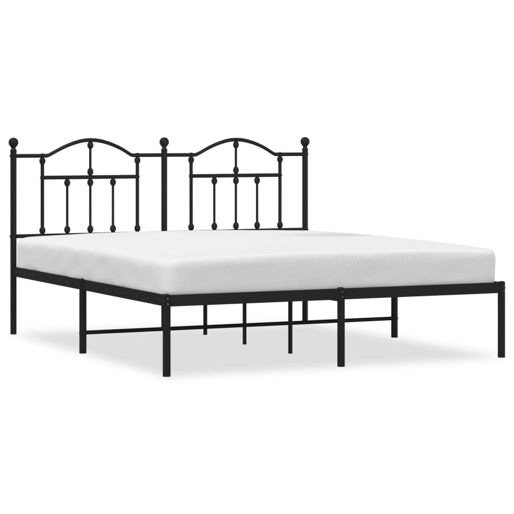 Metal Bed Frame without Mattress with Headboard Black 180x200cm