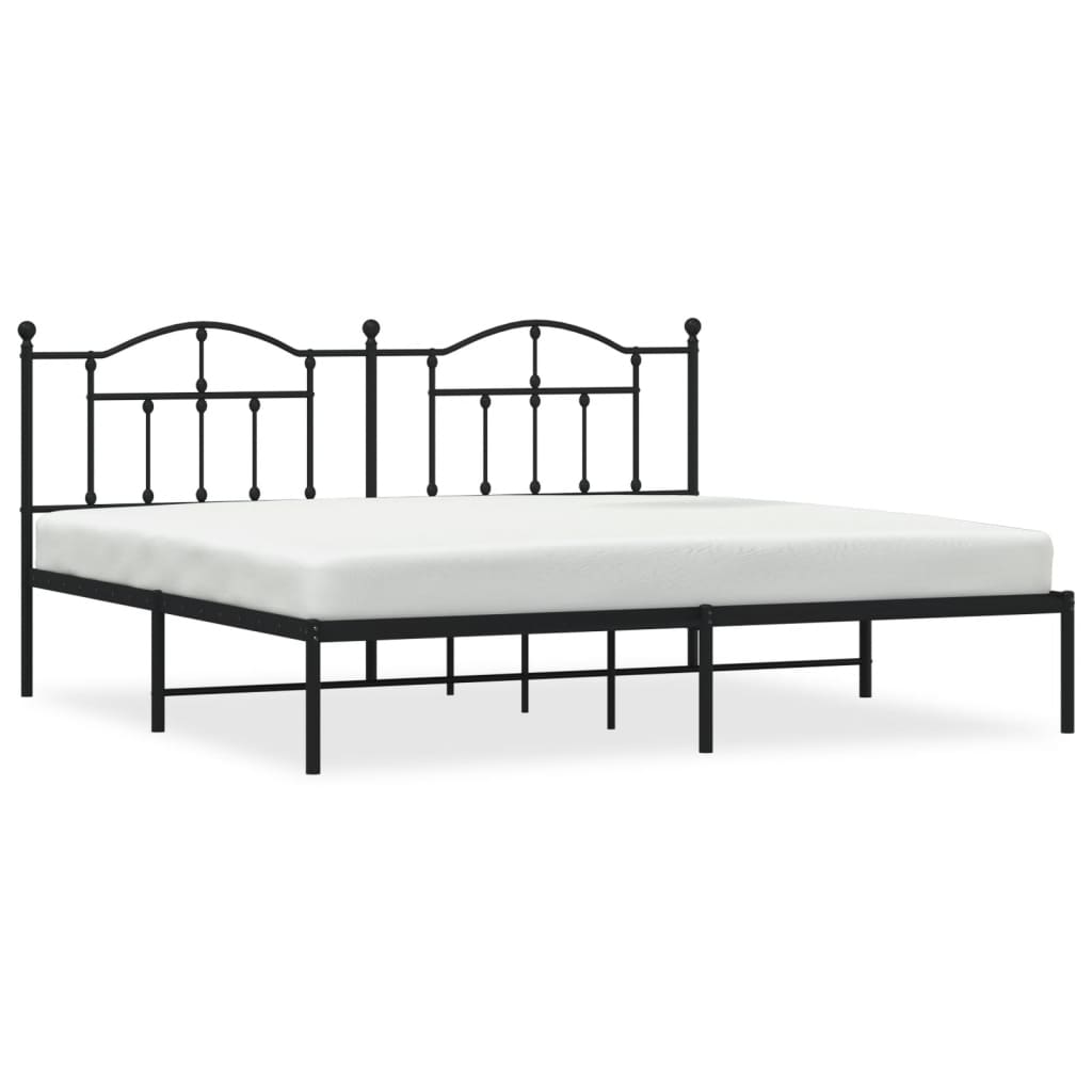 Metal Bed Frame without Mattress with Headboard Black 200x200cm