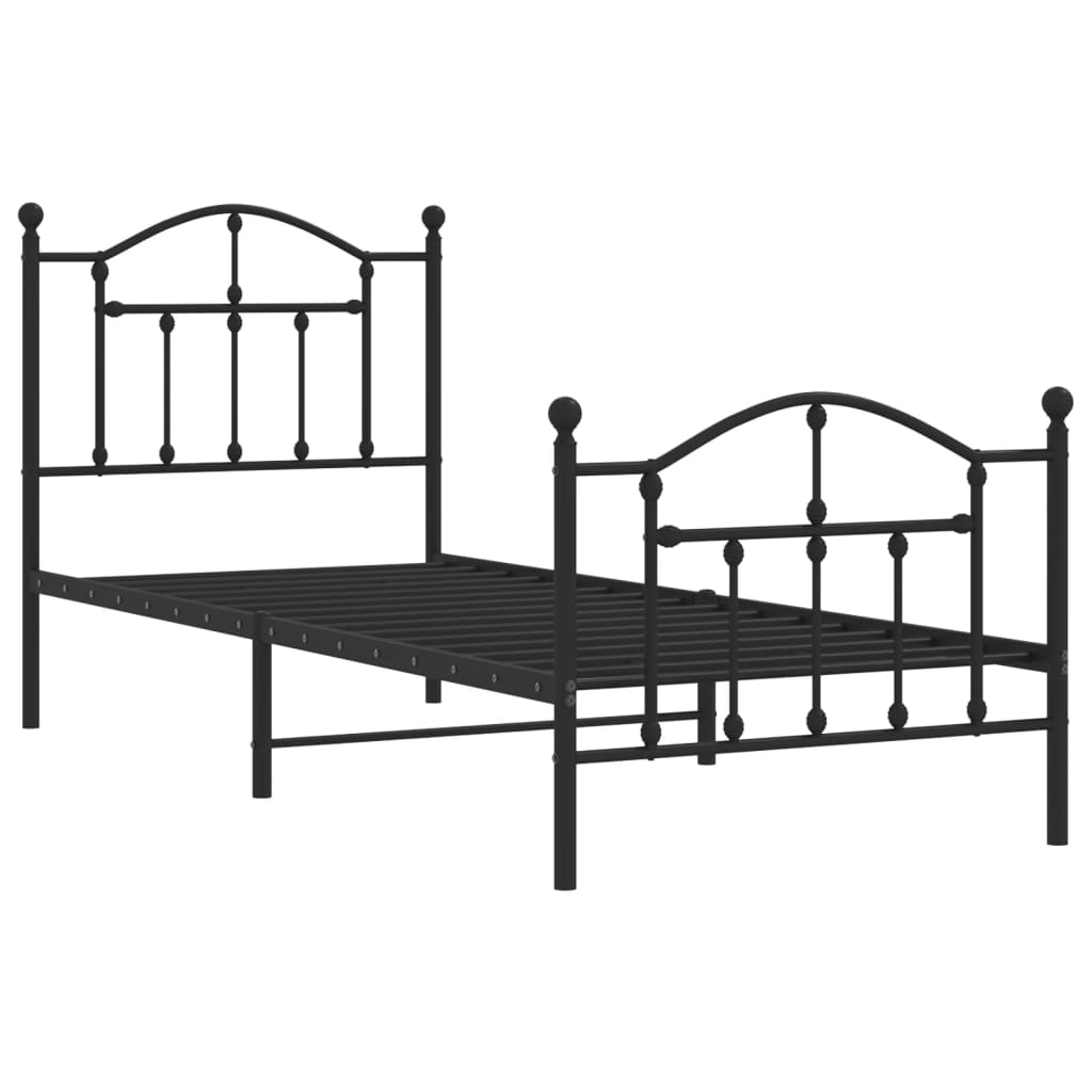 Metal Bed Frame without Mattress with Footboard Black 80x200cm