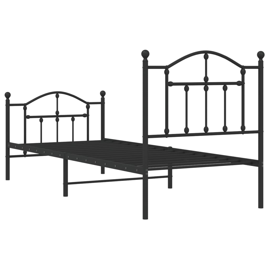 Metal Bed Frame without Mattress with Footboard Black 90x200cm