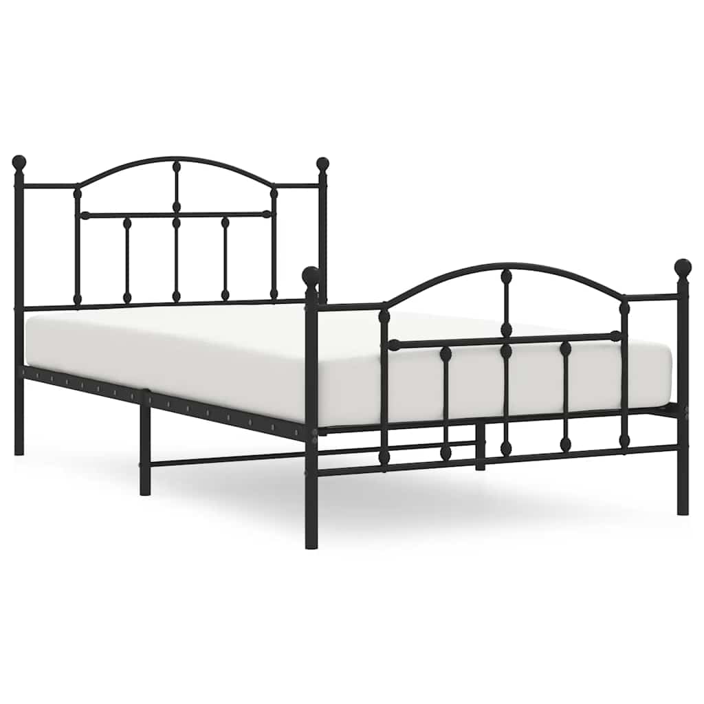 Metal Bed Frame without Mattress with Footboard Black 100x200cm