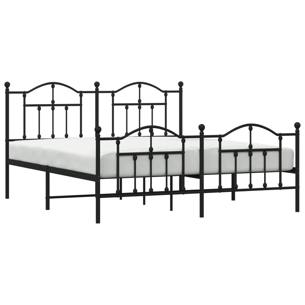 Metal Bed Frame without Mattress with Footboard Black 160x200cm