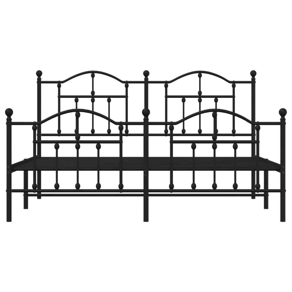 Metal Bed Frame without Mattress with Footboard Black 160x200cm