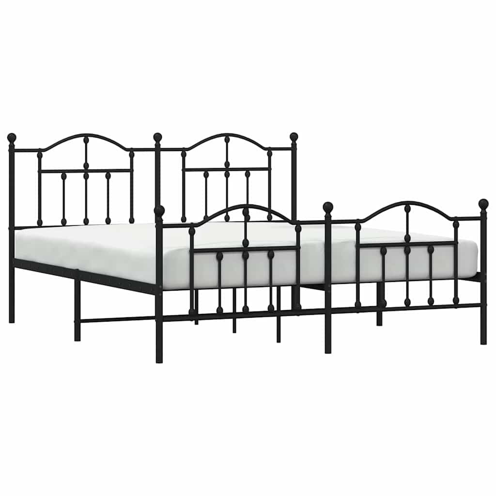 Metal Bed Frame without Mattress with Footboard Black 183x213cm