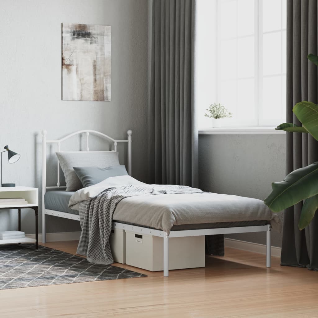 Metal Bed Frame without Mattress with Headboard White 90x190cm
