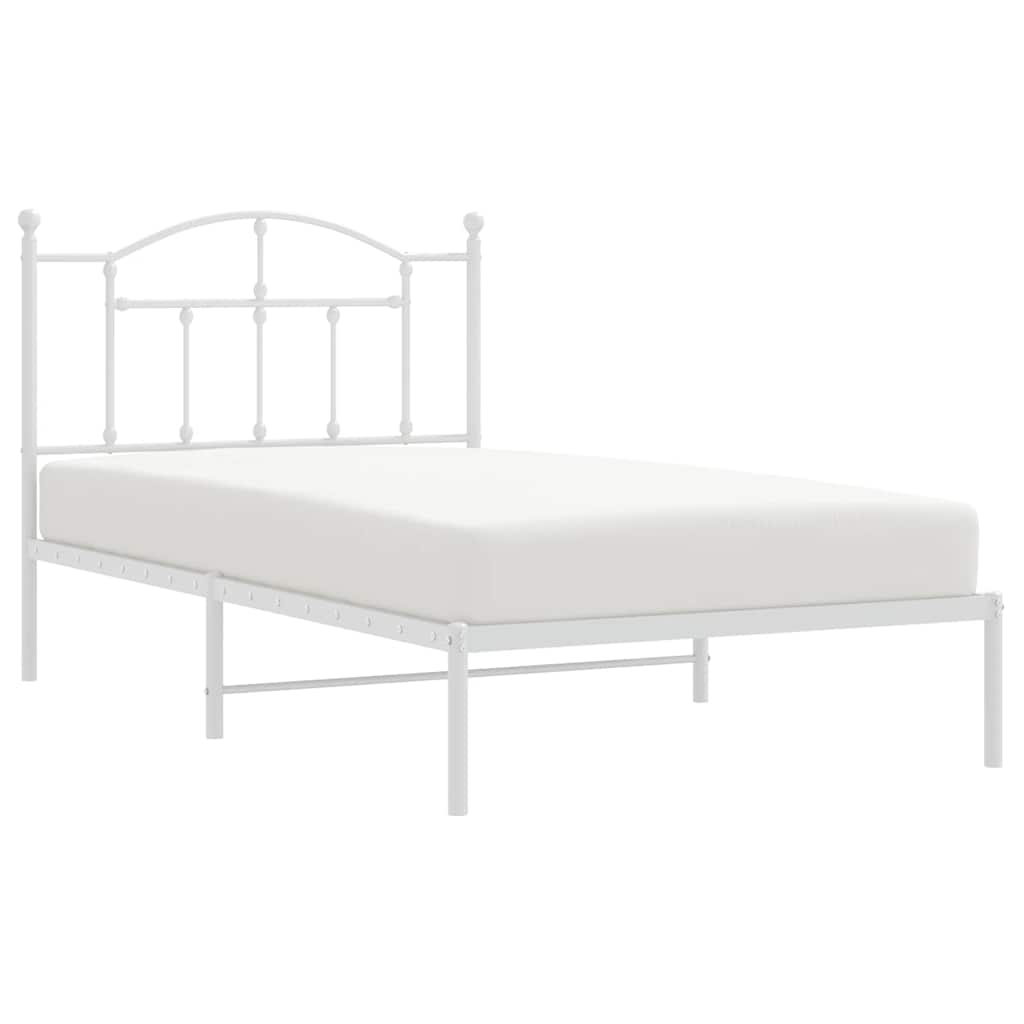 Metal Bed Frame without Mattress with Headboard White 100x190cm