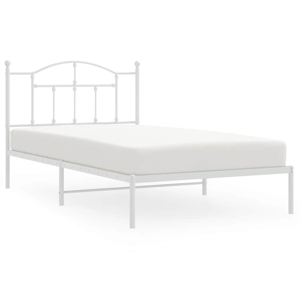 Metal Bed Frame without Mattress with Headboard White 100x200cm