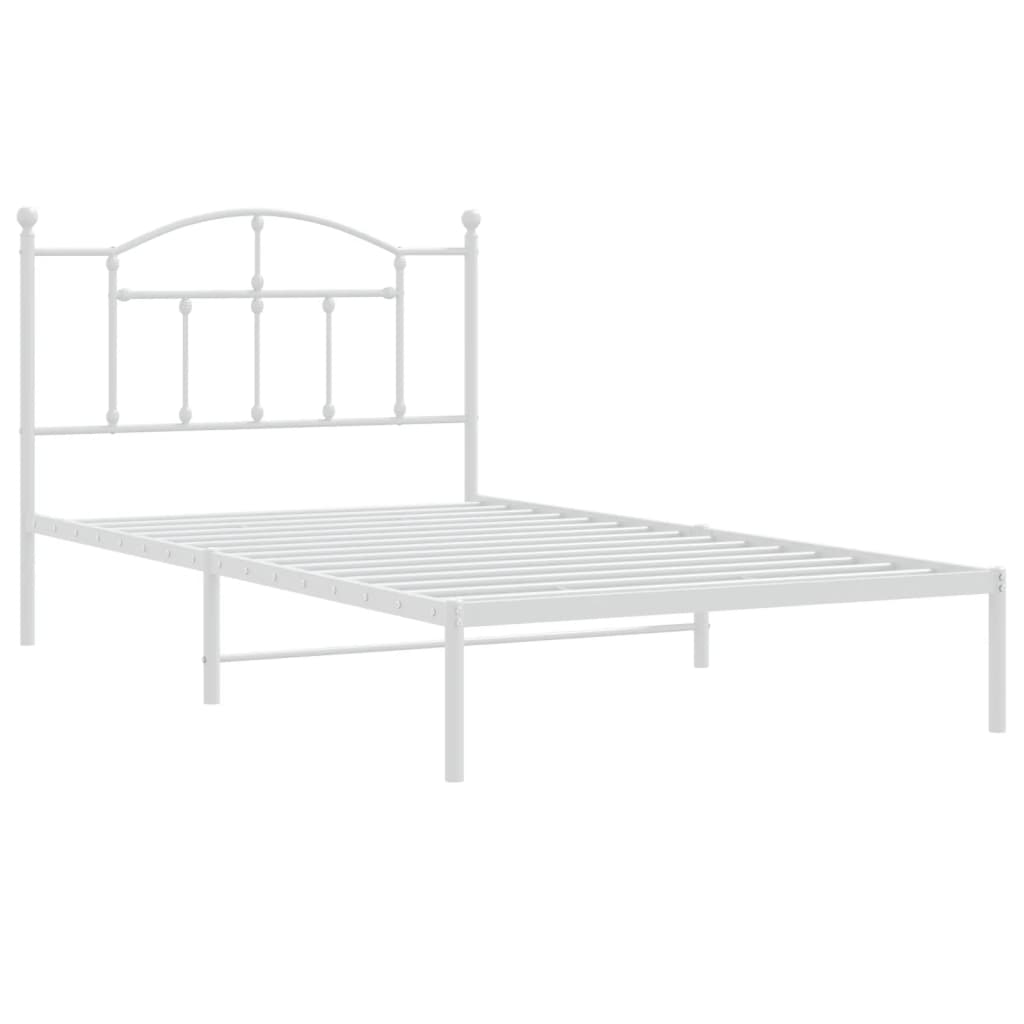 Metal Bed Frame without Mattress with Headboard White 107x203cm