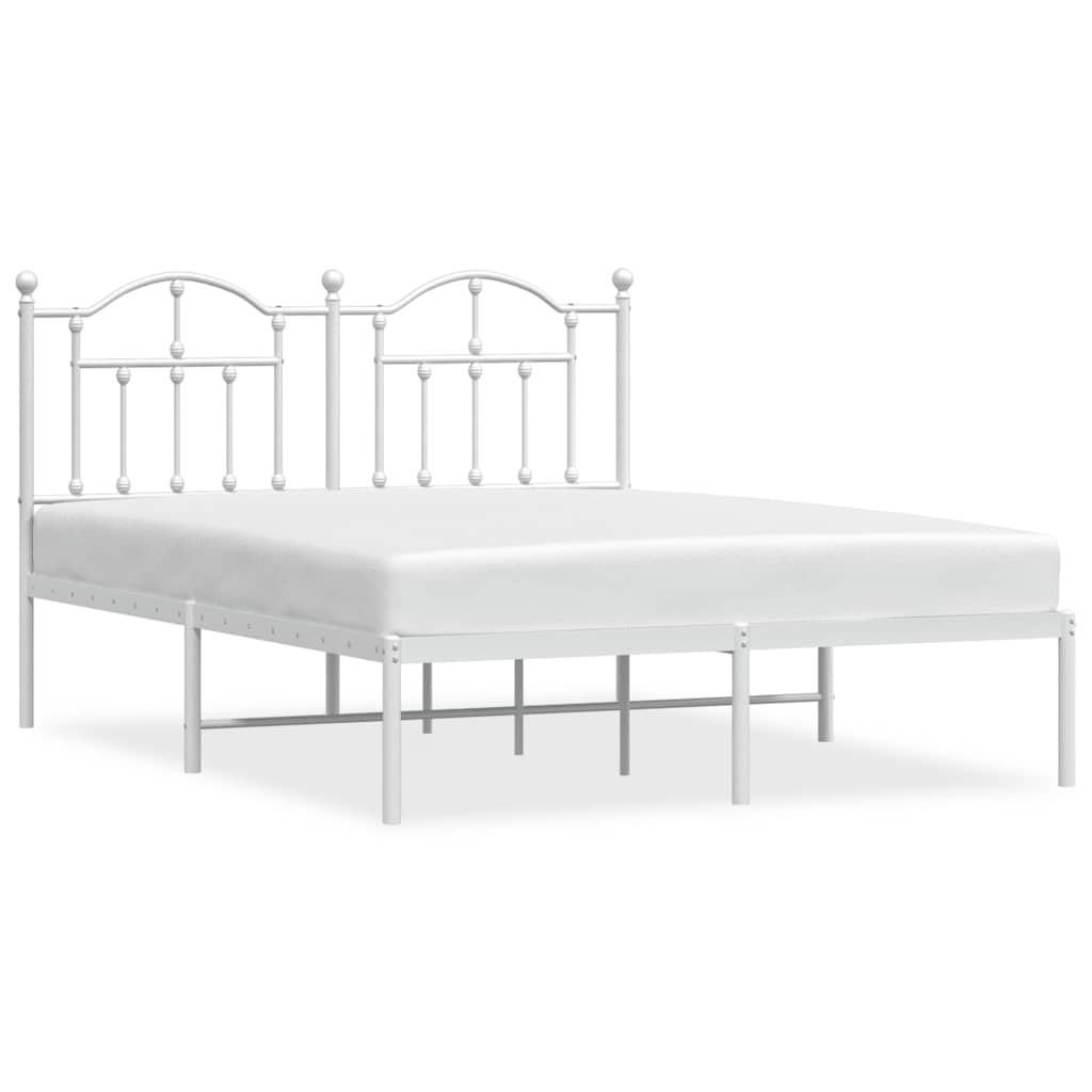 Metal Bed Frame without Mattress with Headboard White 135x190cm