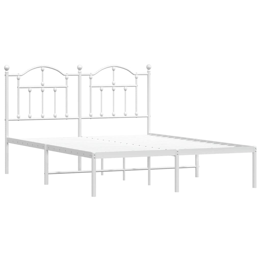 Metal Bed Frame without Mattress with Headboard White 135x190cm