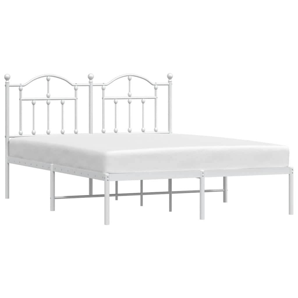Metal Bed Frame without Mattress with Headboard White 135x190cm