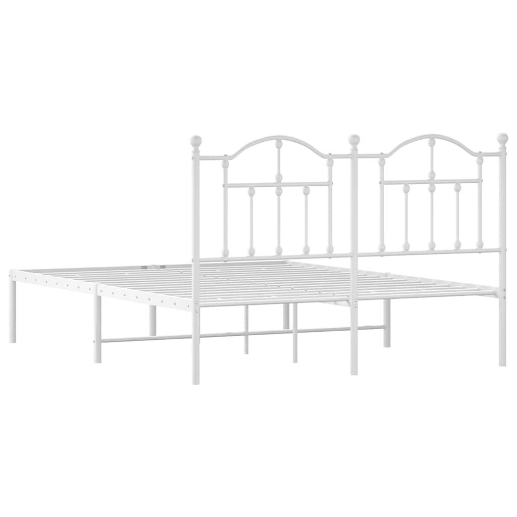 Metal Bed Frame without Mattress with Headboard White 135x190cm