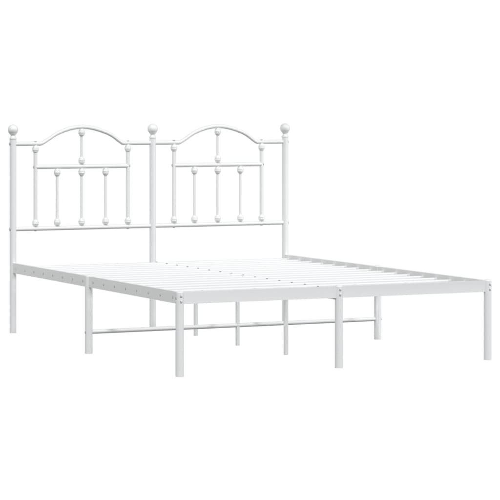 Metal Bed Frame without Mattress with Headboard White 140x190cm