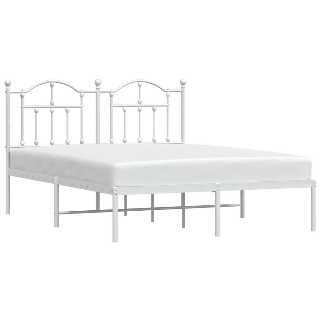 Metal Bed Frame without Mattress with Headboard White 140x190cm