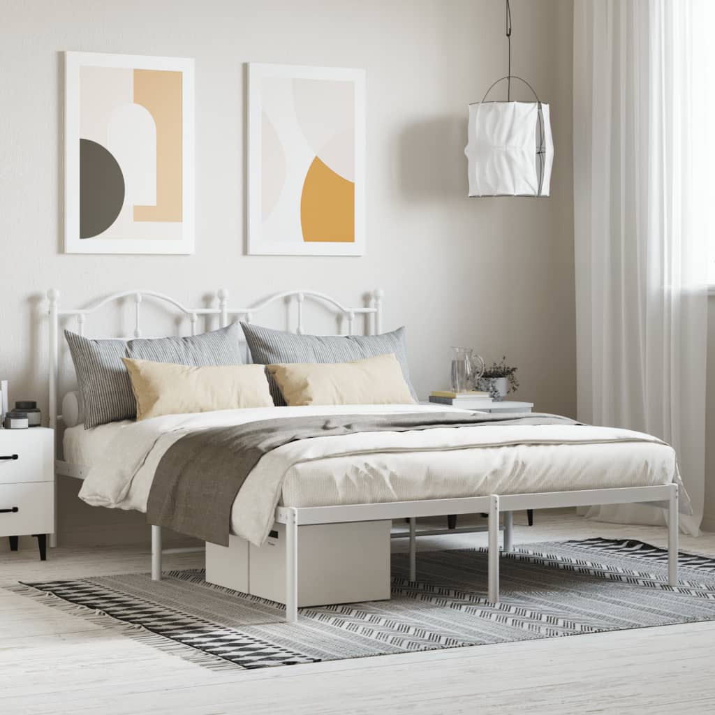 Metal Bed Frame without Mattress with Headboard White 140x190cm