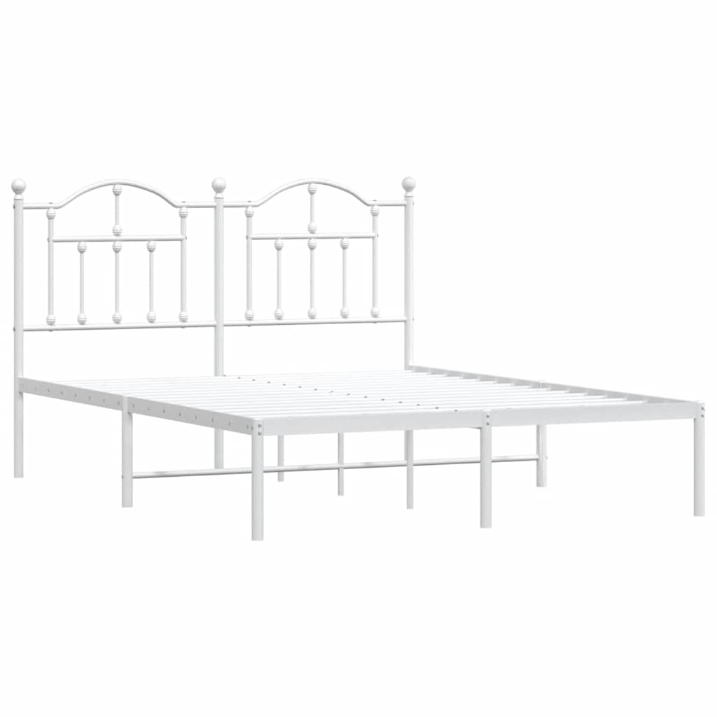 Metal Bed Frame without Mattress with Headboard White 150x200cm