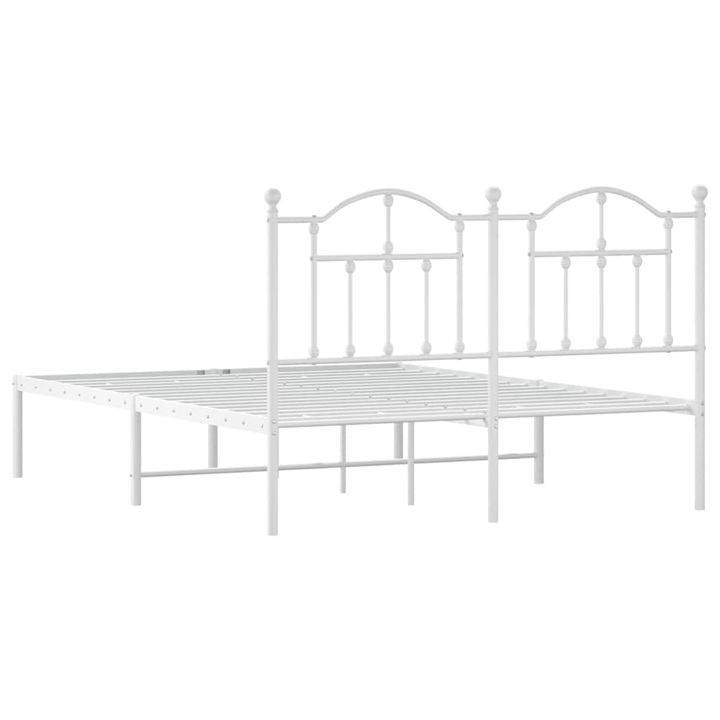 Metal Bed Frame without Mattress with Headboard White 150x200cm