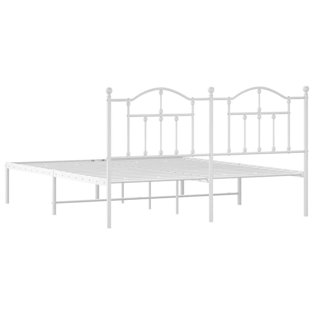 Metal Bed Frame without Mattress with Headboard White 160x200cm