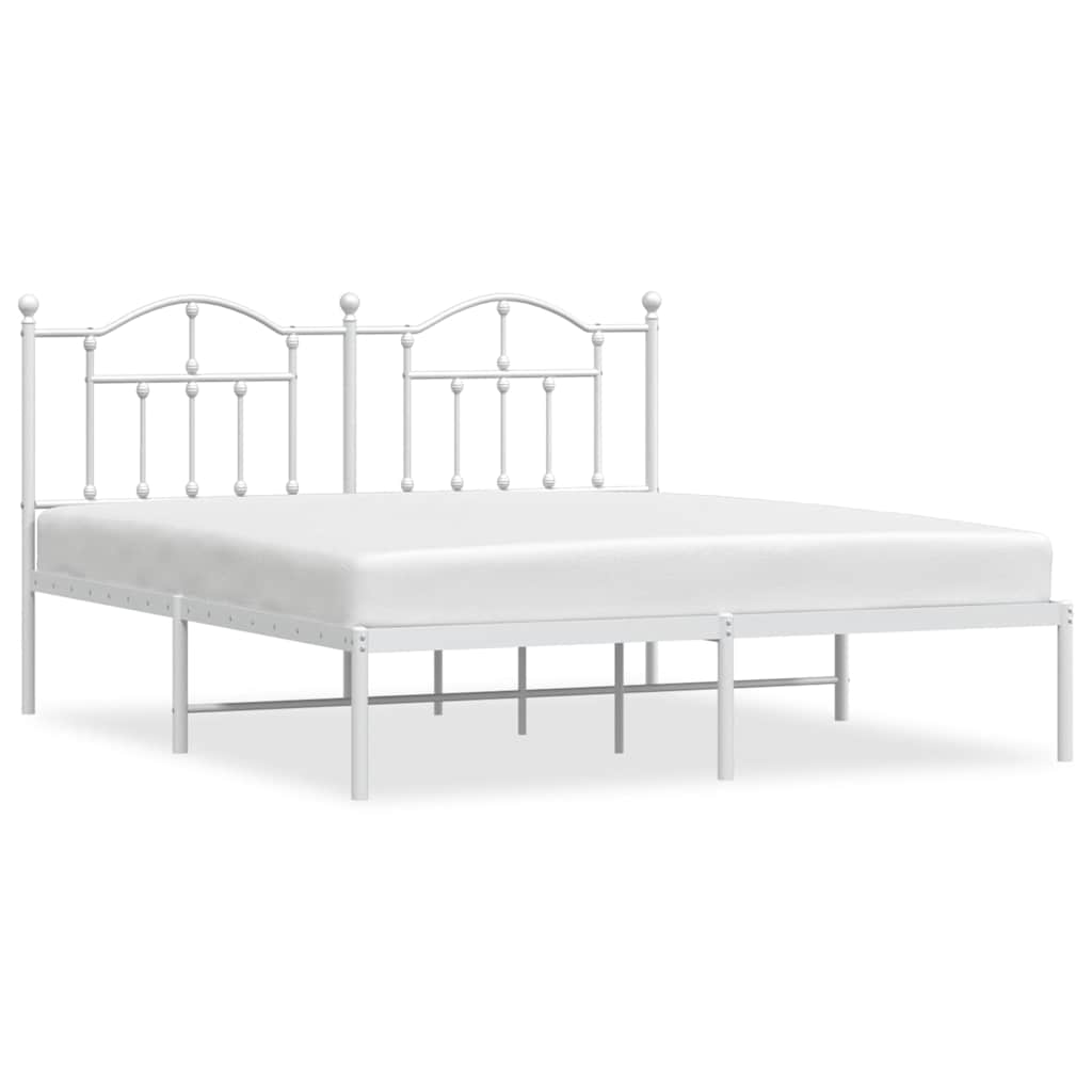 Metal Bed Frame without Mattress with Headboard White 183x213cm