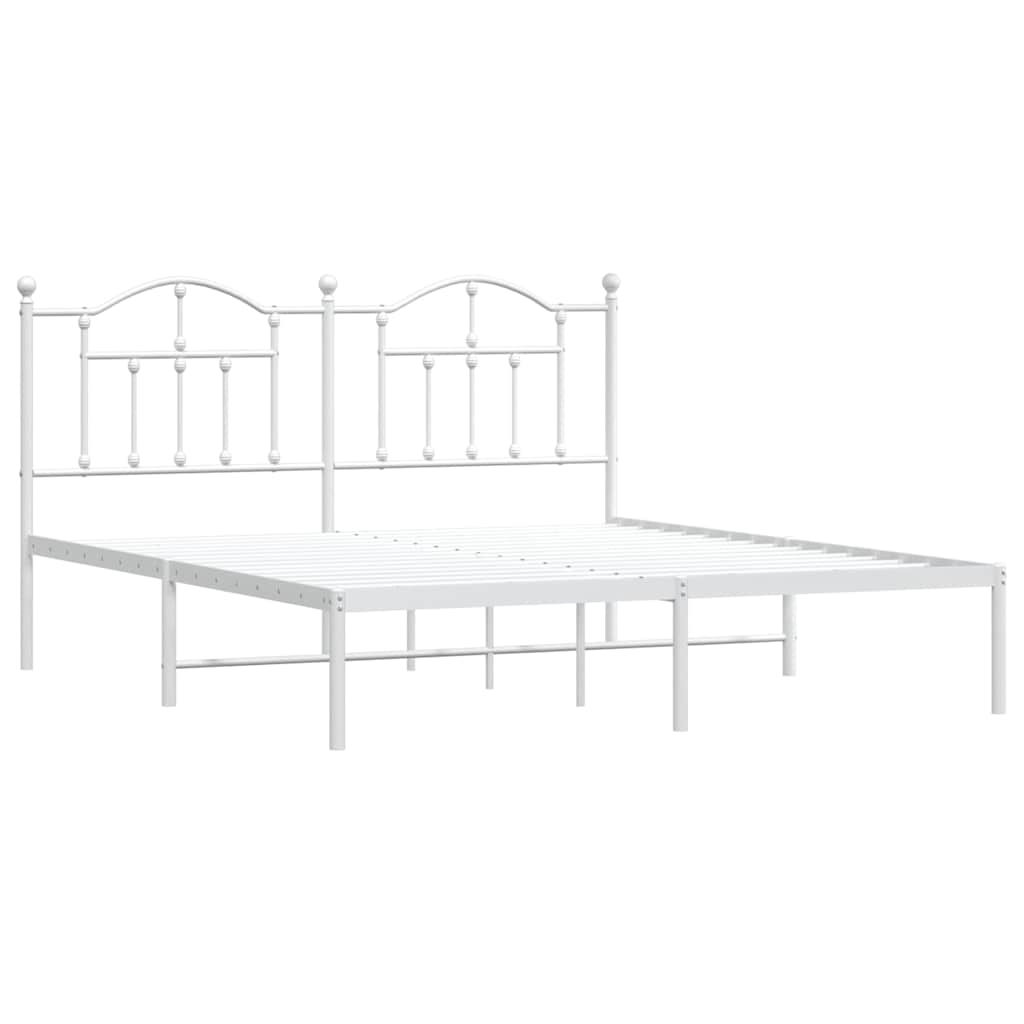 Metal Bed Frame without Mattress with Headboard White 183x213cm