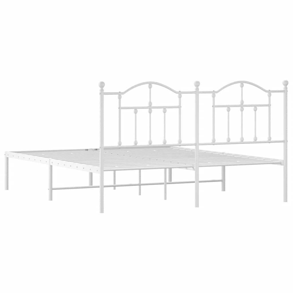 Metal Bed Frame without Mattress with Headboard White 183x213cm