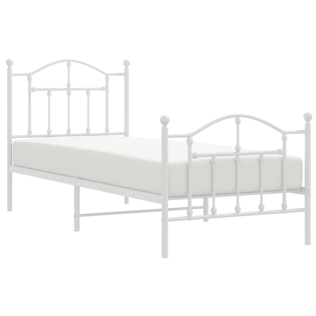 Metal Bed Frame without Mattress with Footboard White 90x190cm