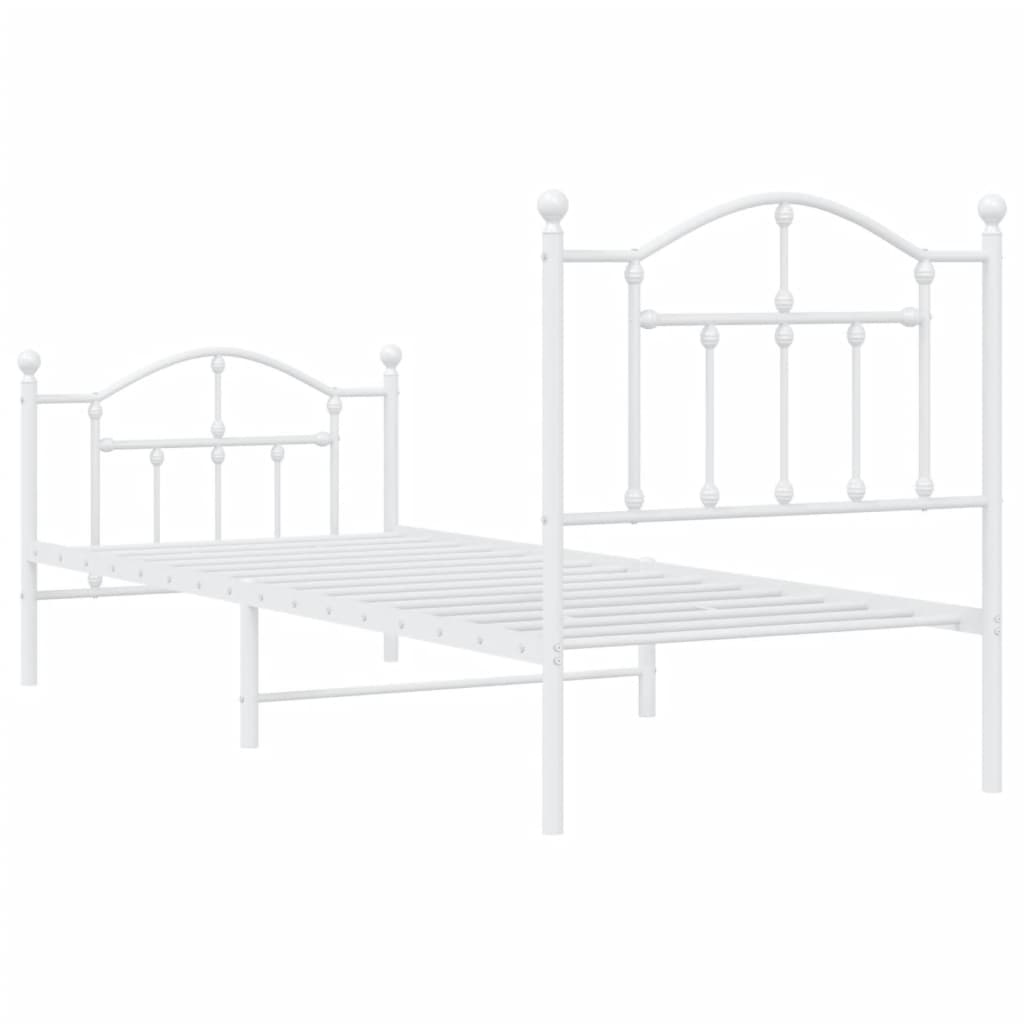 Metal Bed Frame without Mattress with Footboard White 90x190cm