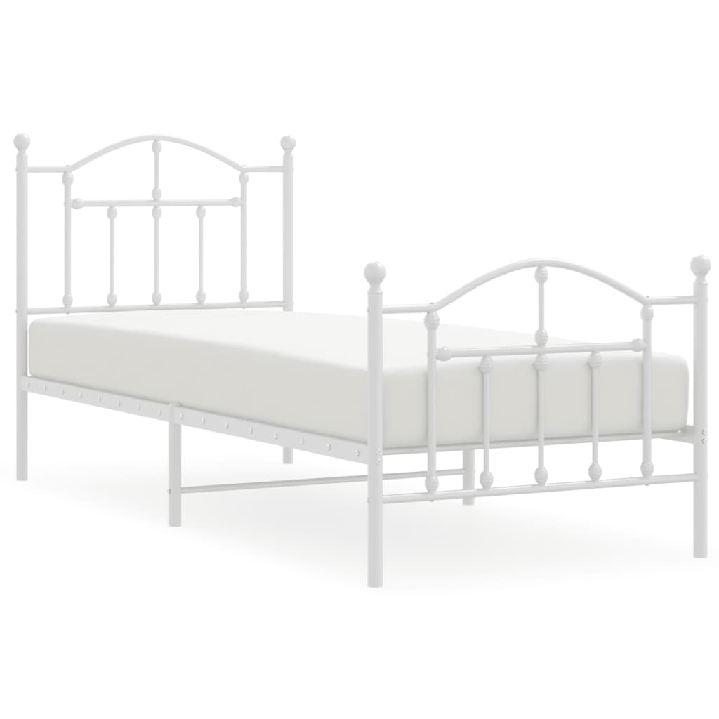 Metal Bed Frame without Mattress with Footboard White 90x200cm