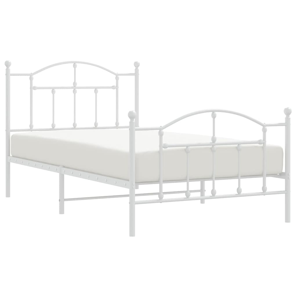 Metal Bed Frame without Mattress with Footboard White 100x190cm