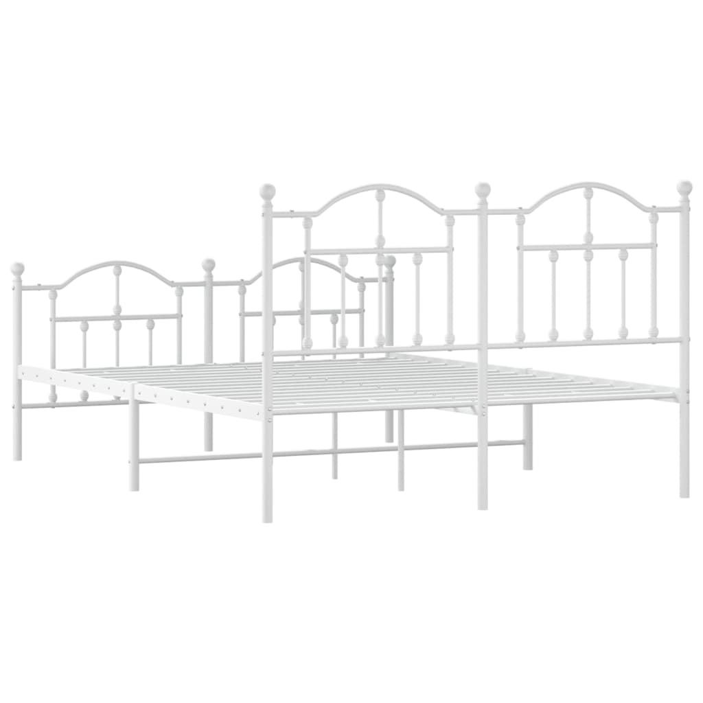 Metal Bed Frame without Mattress with Footboard White 140x190cm