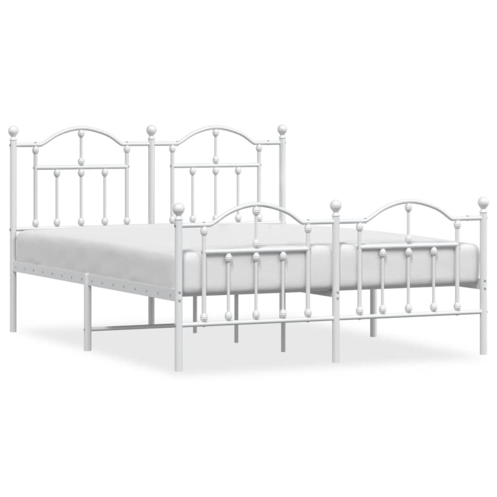 Metal Bed Frame without Mattress with Footboard White 140x200cm