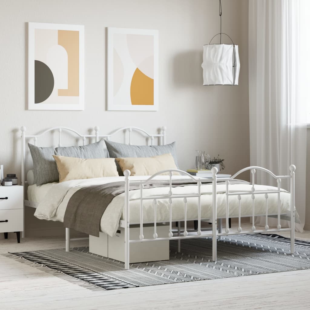 Metal Bed Frame without Mattress with Footboard White 140x200cm