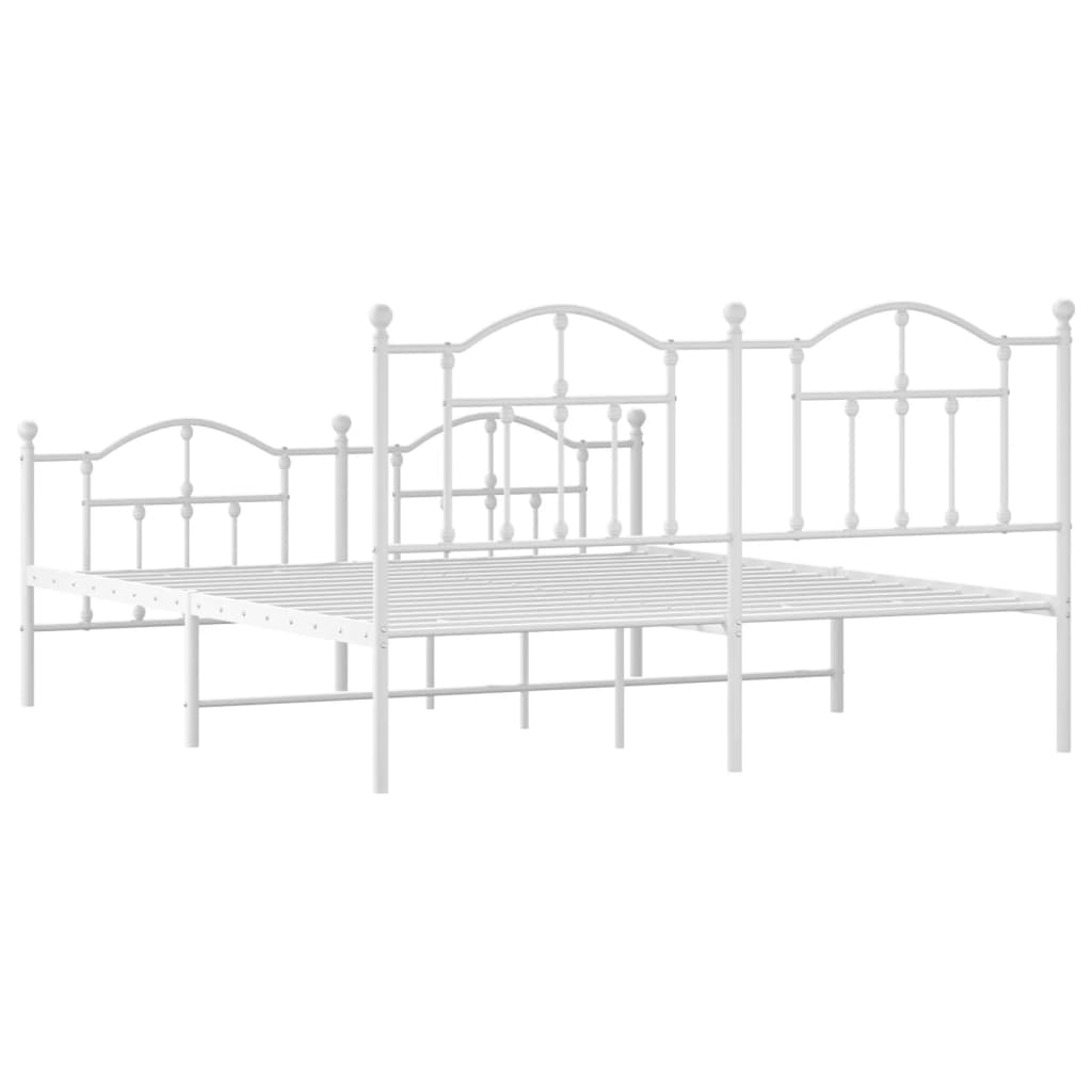 Metal Bed Frame without Mattress with Footboard White 180x200cm