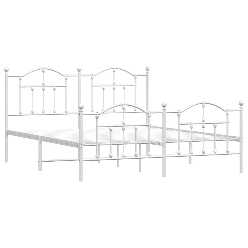 Metal Bed Frame without Mattress with Footboard White 183x213cm