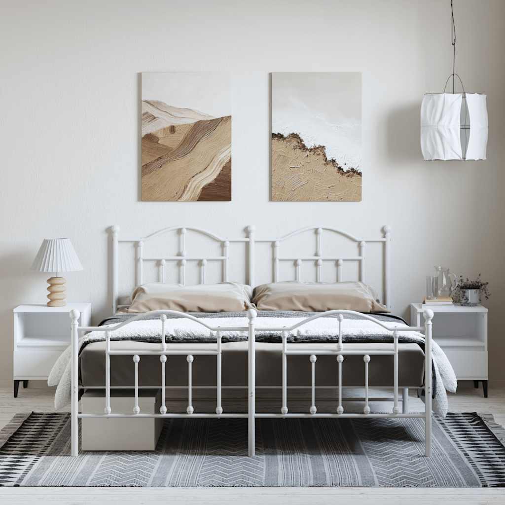 Metal Bed Frame without Mattress with Footboard White 183x213cm